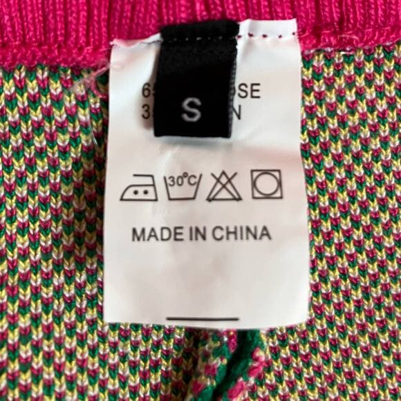 Pink Green White Yellow Tropical Knit Shorts Small - Picture 4 of 5